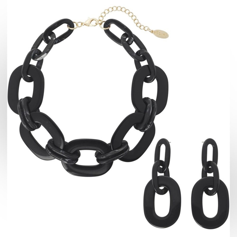Elegant Black Chain Necklace and Earring Set